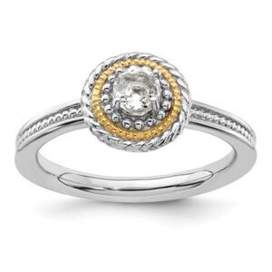 14k Gold & Sterling Silver White Topaz Stone Stackable Ring Size 10